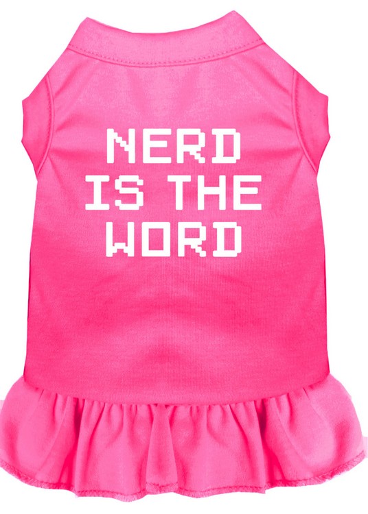 Nerd is the Word Screen Print Dress Bright Pink XS